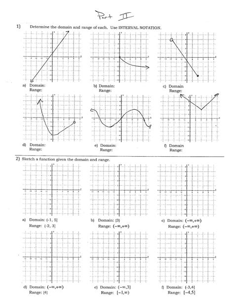 Domain And Range Worksheet 1 Answers