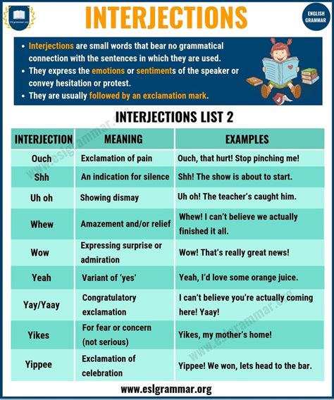 Interjection | Definition, List of Interjections & Examples - ESL ...