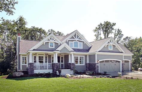 Plan 23522JD: Craftsman Bungalow with 3-Car Front-Facing Garage ...