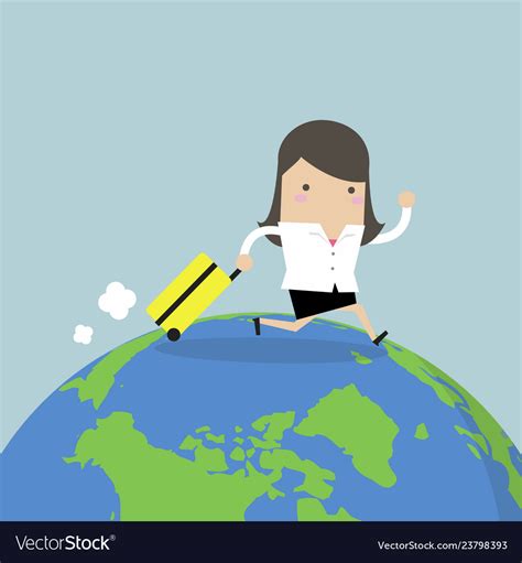 Businesswoman with walking around the world Vector Image