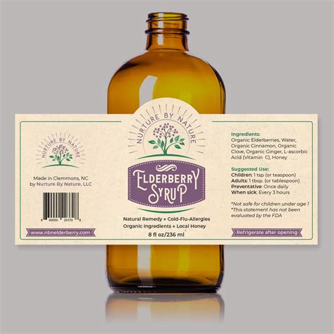 Elderberry syrup- company product label for placement in grocery chain ...