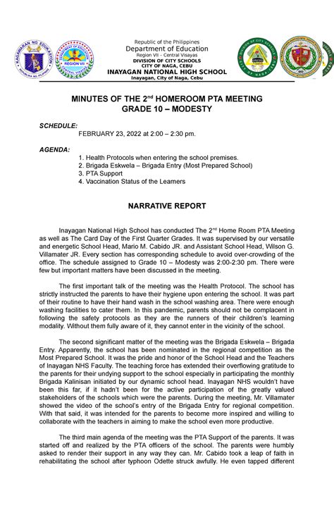 Second PTA Home Room Minutes and Mode of Verification - Republic of the ...