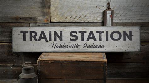 Train Station Wood Sign Personalized Railroad Location City