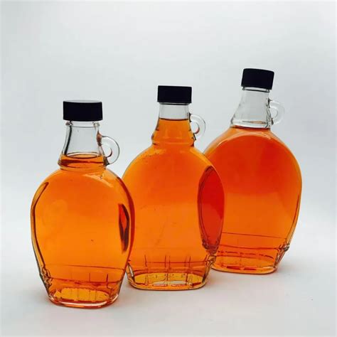 250ml 375ml 500ml Empty Maple Syrup Glass Bottle With Black Plastic ...