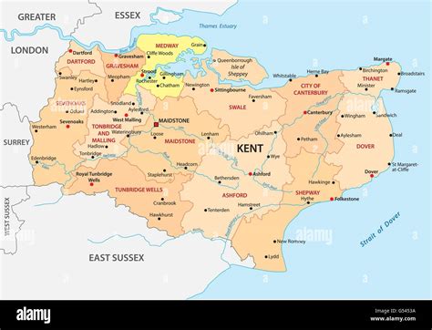 vector administrative map of the county Kent, England Stock Vector ...