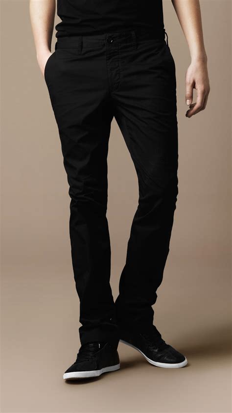 Burberry Slim Fit Cotton Chinos in Black for Men | Lyst