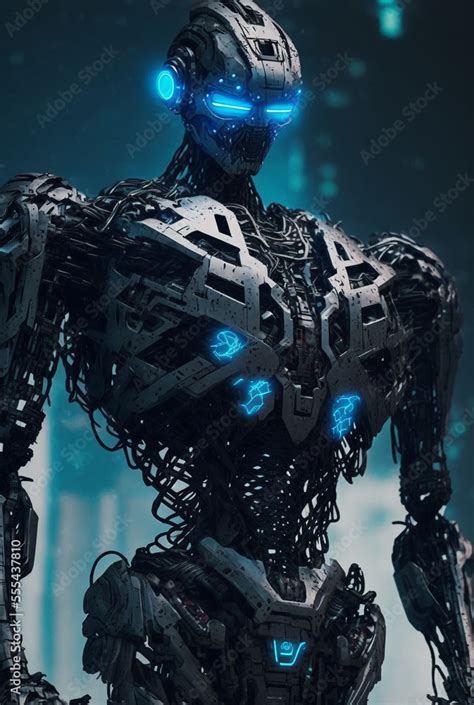 Generative ai illustration sci-fi futuristic humanoid robot. Stock ...