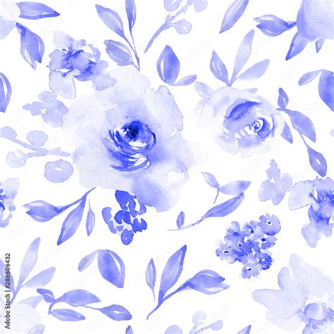 ภาพประกอบสต็อก Indigo Blue Watercolor Flower Wallpaper Background ...