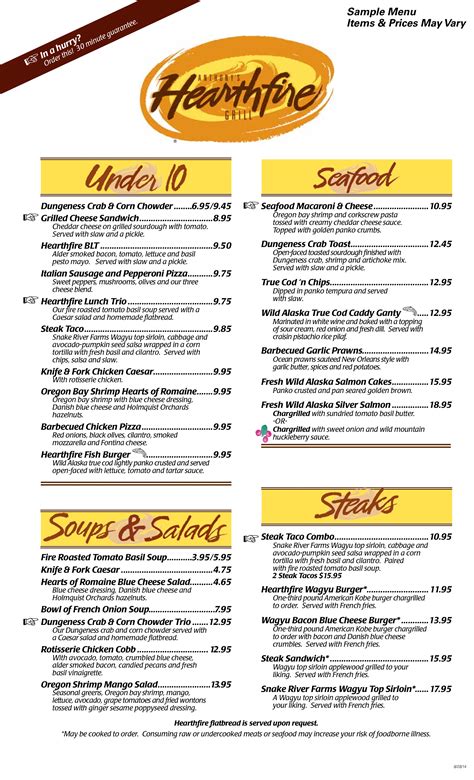 Menu at Anthony's Hearthfire Grill steakhouse, Bellingham