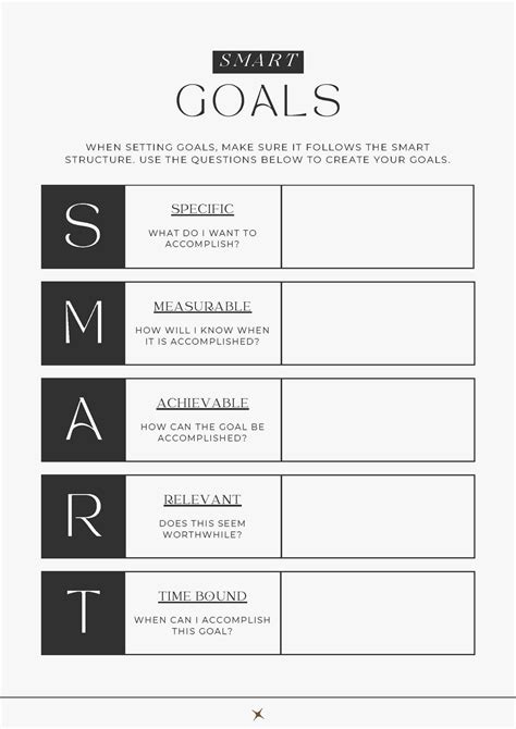 Black and White SMART Goals Template Minimalistic Professional Career ...