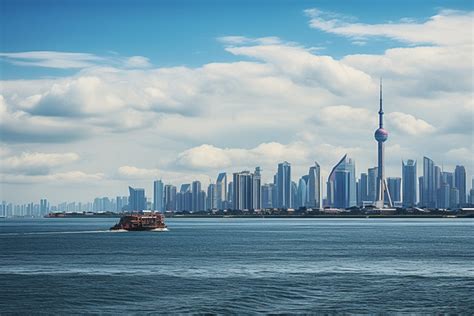 Shanghai Skyline From The Water Background, Architecture, High ...