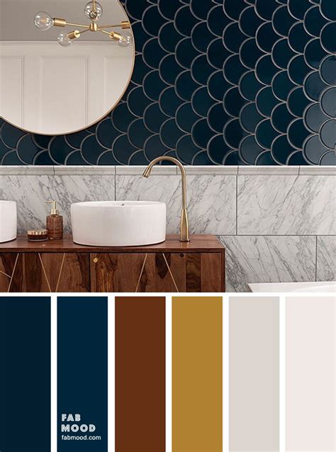 Dark blue , brown and gold bathroom color | Bathroom color palette ...