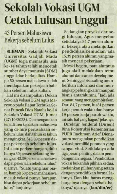 Sekolah Vokasi UGM Cetak Lulusan Unggul – koran.humas.ugm.ac.id