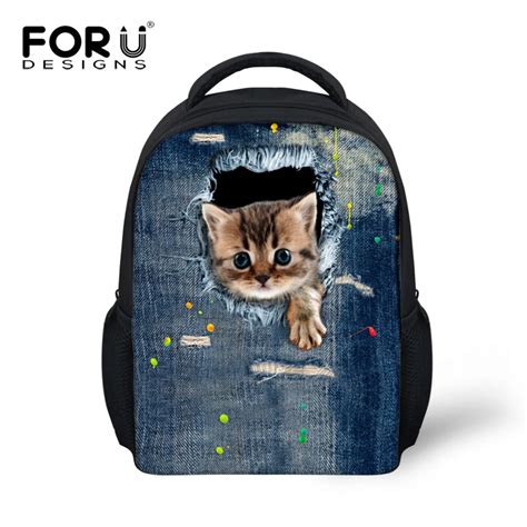 Designer Kids Backpack Cute 3D Animal Denim Cat Printing School ...