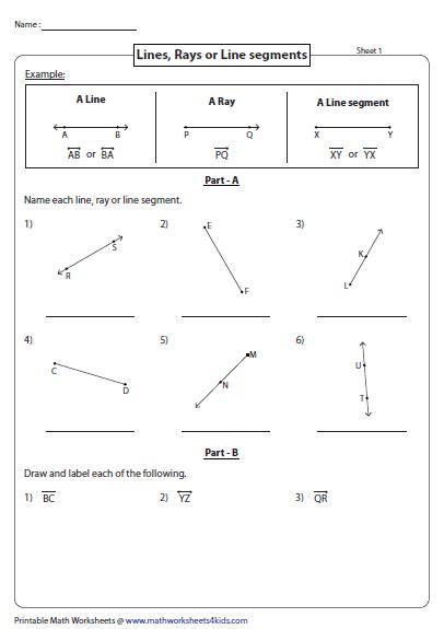 Line Ray And Line Segment Worksheets