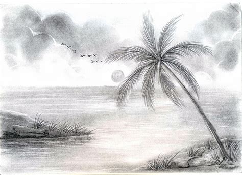 Pencil Sketch Beach Drawing Ideas Easy - Draw-cyber