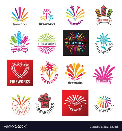 Large set of logos fireworks Royalty Free Vector Image