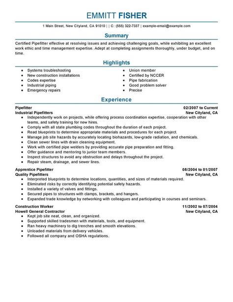 Professional Pipefitter Resume Examples | Plumbing | LiveCareer