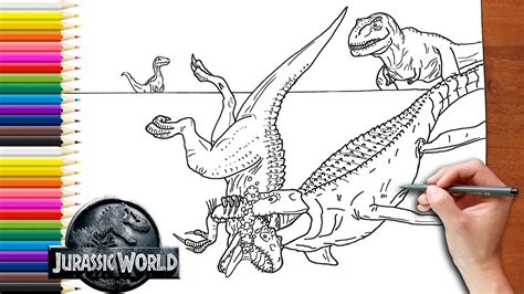 T-Rex & Blue & Mosasaurus vs Indominus Rex Drawing | Jurassic World ...