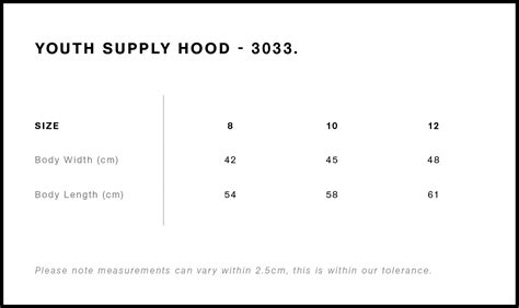 Size Chart Kids Youth Supply Hoodie – ozzyanarchy