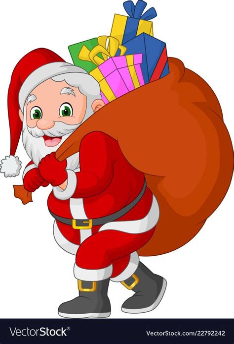 Cartoon santa claus carrying a sack of gifts Vector Image Christmas ...