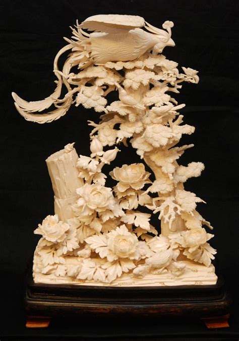 19th Century Chinese Ivory Carving of Mythical Phoenix Bird