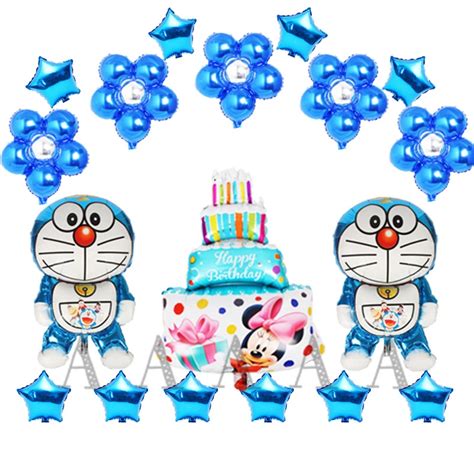 18pcs/lot birthday ballons set cartoon Doraemon foil balloons for happy ...