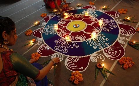 lamp style rangoli for Diwali's pics | Festival lights, Diwali festival ...