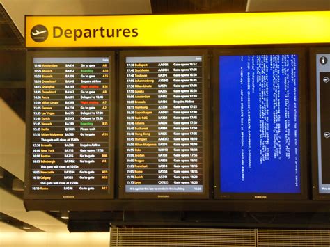 Departure board blue screen of death, Heathrow Terminal 5 - a photo on ...