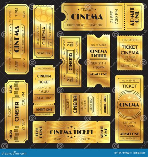 Realistic Golden Show Ticket. Old Premium Cinema Entrance Tickets. Gold ...