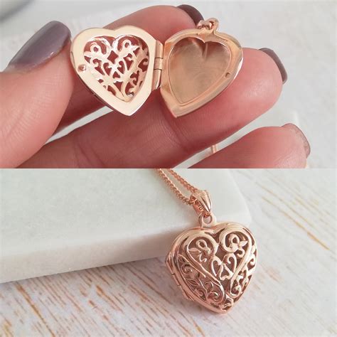 Rose Gold Vermeil Engraved Filigree Heart Locket Necklace - The Perfect ...