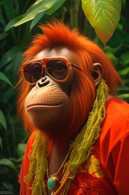 Premium AI Image | Sunglasses Serenade Orangutan in Paradise