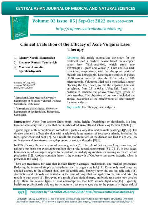 Clinical Evaluation of the Efficacy of Acne Vulgaris Laser Therapy by ...