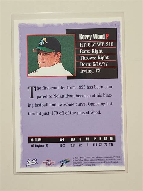 1997 Best Kerry Wood RC Rookie Minor League Baseball Card - Etsy