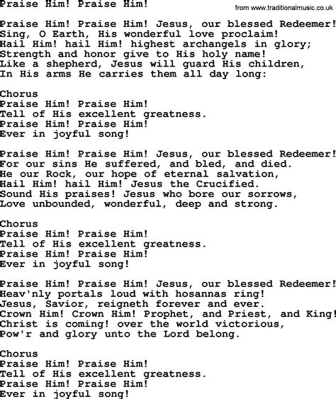 Baptist Hymnal, Christian Song: Praise Him! Praise Him!- lyrics with ...