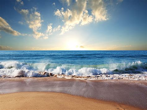 HD wallpaper: Beautiful sunset, sun, sea, waves, beach, clouds, sunrise ...