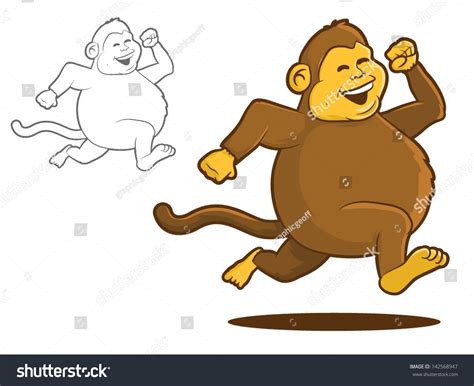 Fat Chimpanzee Running Cartoonchunky Monkey Stock Vector (Royalty Free ...