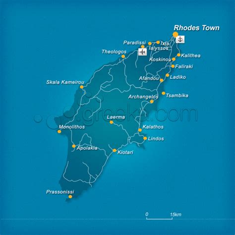 Map of Rhodes island, Greece - Greeka.com