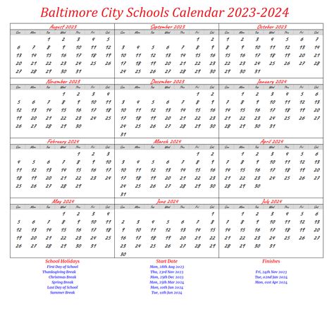 Baltimore City Public School Calendar 2023-2024 With Holiday