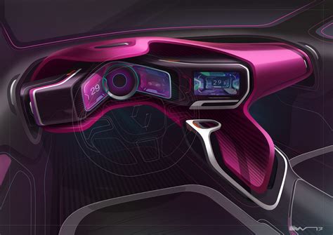 Futuristic Car Interior Design with Pink and Purple Accents