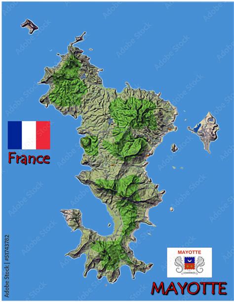 Mayotte island France national emblem map symbol motto Stock Vector ...