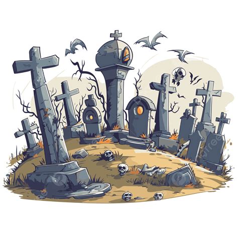 Spooky Graveyard Clipart Cartoon Halloween Graveyard With Tombstones ...