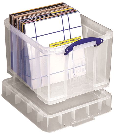 35L XL Multi-Use Vinyl Records Clear Storage Box with Lid - 480mm x ...