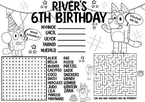 Bluey Birthday Activity Sheet Personalised With Name & Age - Etsy Hong Kong