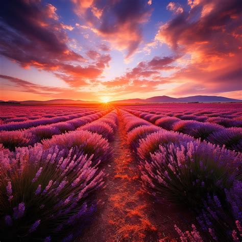 Premium AI Image | Magical sunset over endless lavender fields