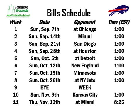 Printable Buffalo Bills Schedule - Printable Word Searches