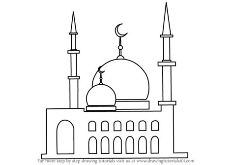 How to Draw a Mosque (Islam) Step by Step | DrawingTutorials101.com