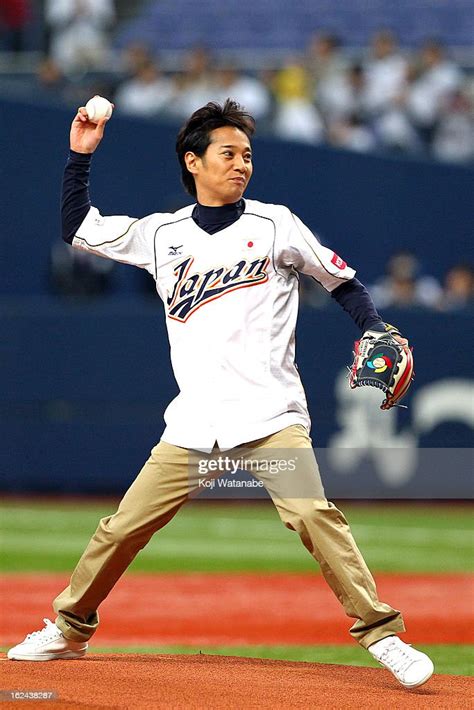 Japanese singer Masahiro Nakai first pitch ceremony during... News ...