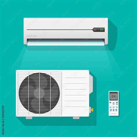 Vecteur Stock Air conditioner vector set isolated on green color ...