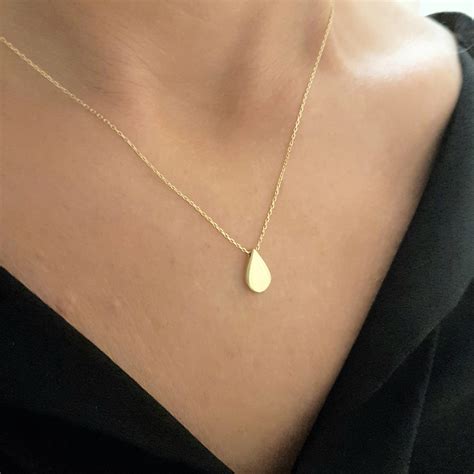 14K Real Solid Gold Tear Drop Design Pendant Necklace Gift for Women ...